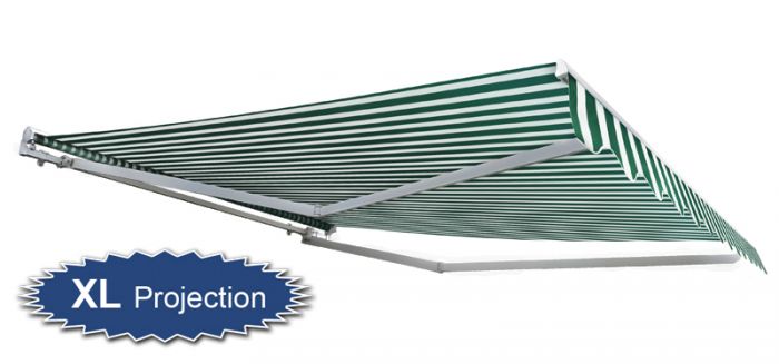 Tenda da sole manuale a cassonetto parziale a strisce bianche e verdi da 4.0 metri (estensione 4.0 mt)